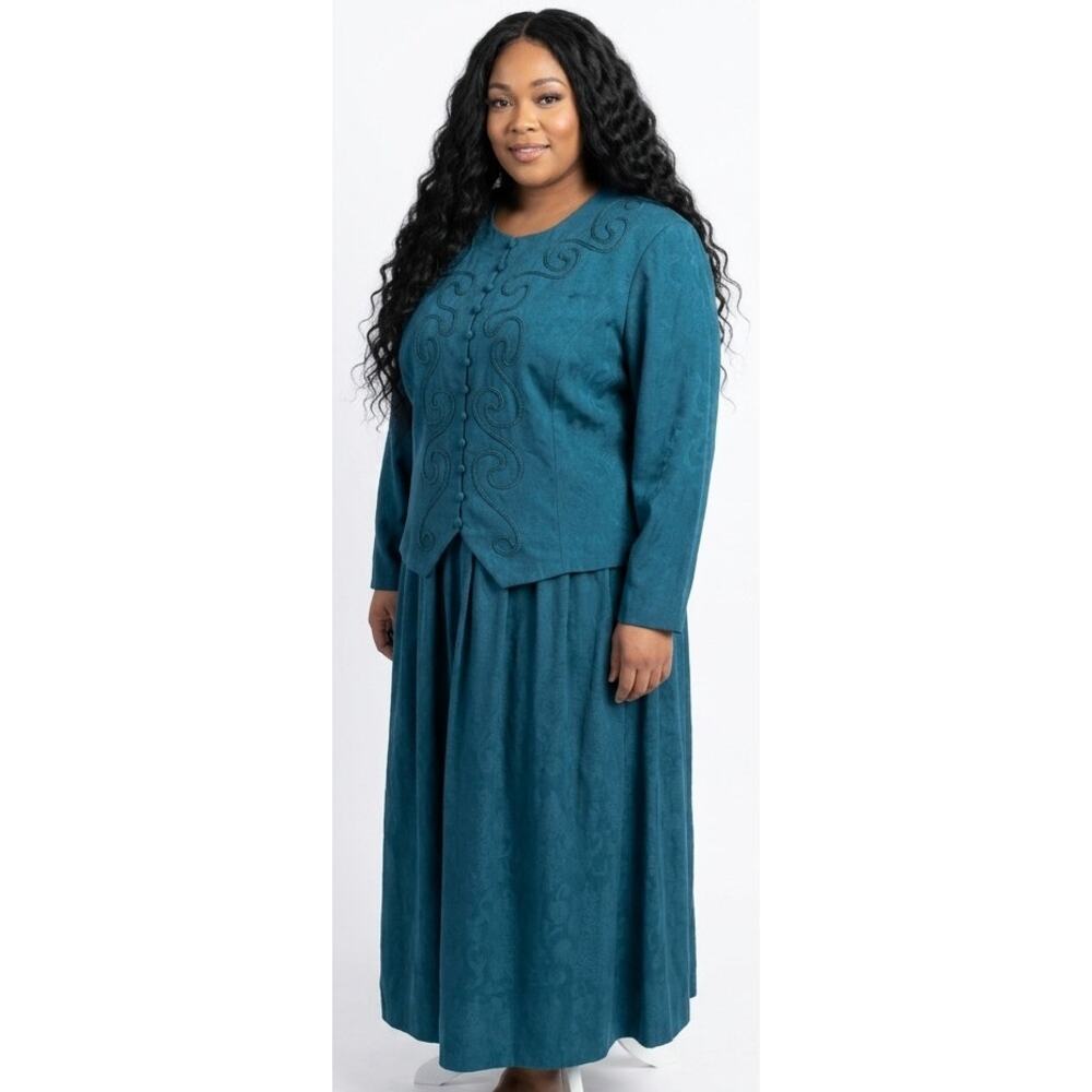 Lady Dorby Women's Vintage Formal Dress 3XL Teal Rayon Polyester Embroidered